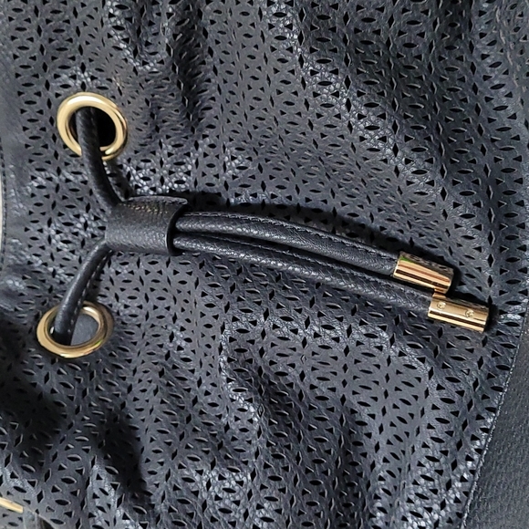 Black Vegan Leather Drawstring Bucket Bag - Picture 5 of 11